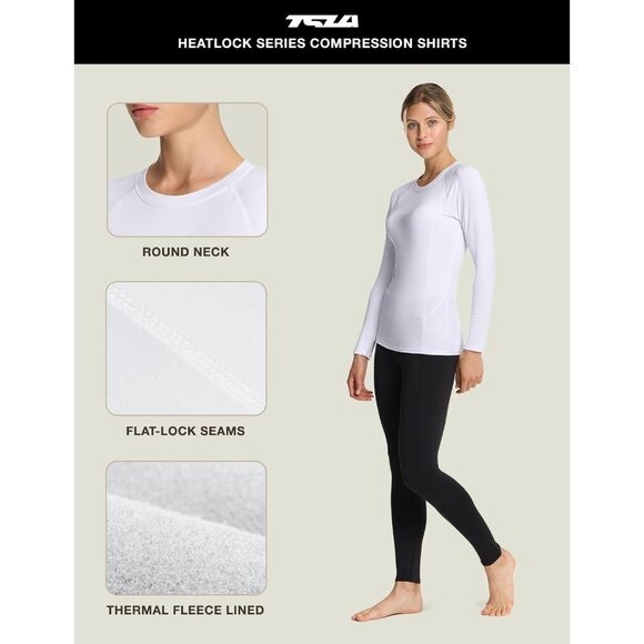 Women's Thermal Long Sleeve Compression Top - Crew & Mock Turtle Neck - Picture 3 of 9